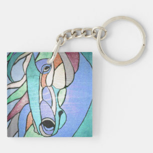 Metallic Horse in Blue Keychain