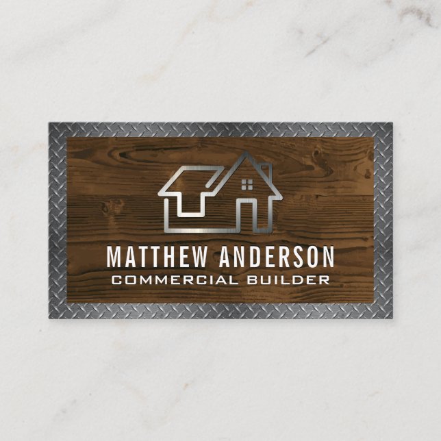 Metallic House Logo | Wood and Metal Business Card (Front)