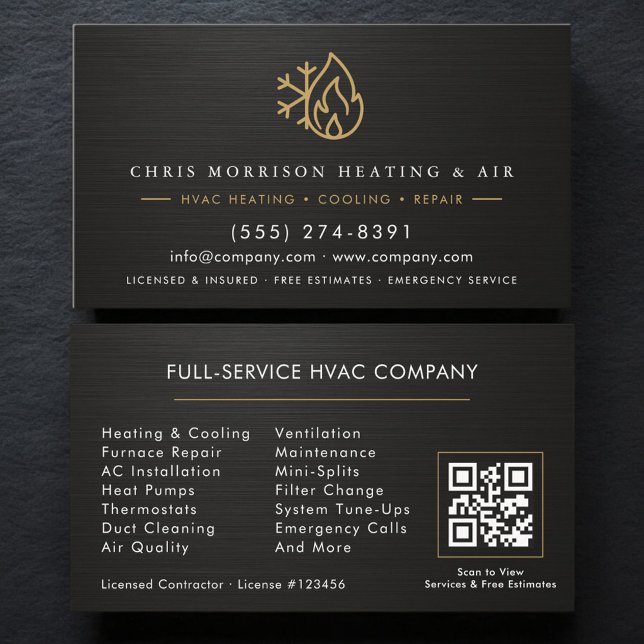 Metallic HVAC Services Company QR Code Business Card (Creator Uploaded)