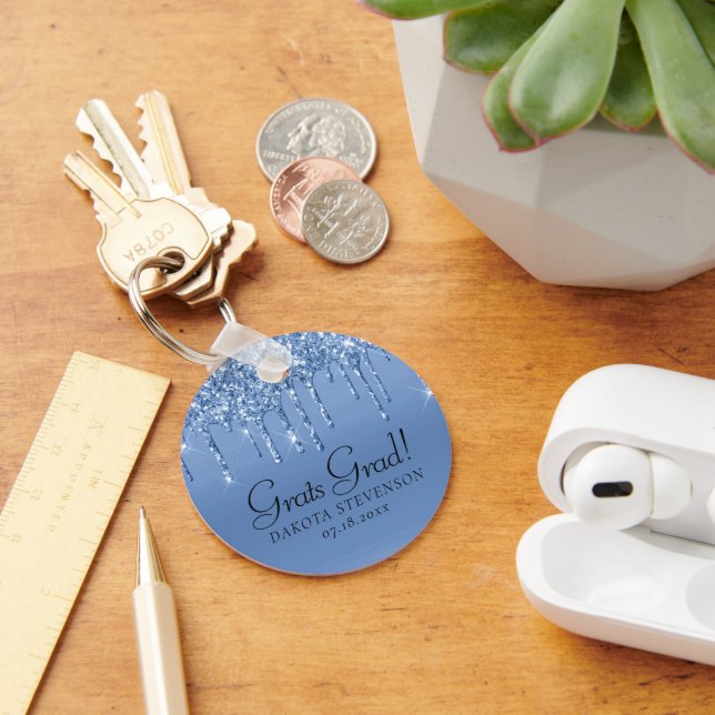 Metallic Ice Blue Drip | Glitzy Glam Graduation Key Ring (Desk)