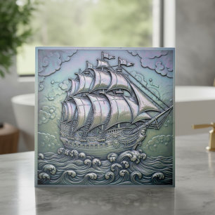 Metallic Iridescent Sailing Ship ID1223 Ceramic Tile