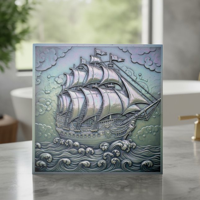 Metallic Iridescent Sailing Ship ID1223 Ceramic Tile (Creator Uploaded)