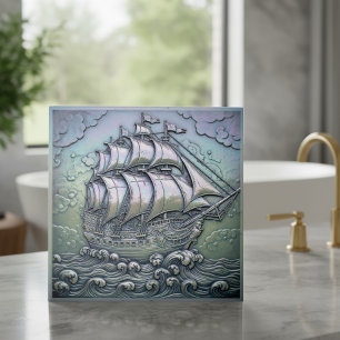 Metallic Iridescent Sailing Ship ID1223 Ceramic Tile