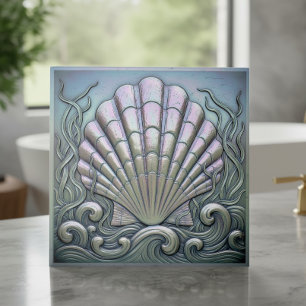 Metallic Iridescent Scallop Shell ID1223 Ceramic Tile