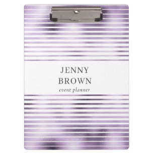 metallic lavender foil stripes monogram clipboard