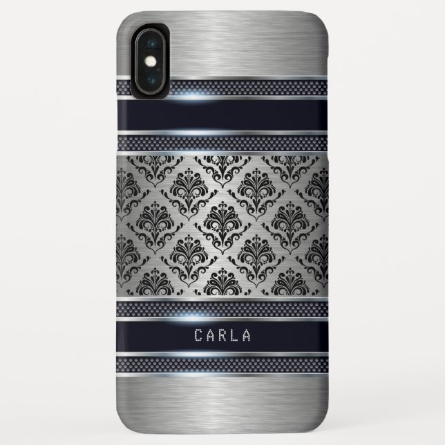 Metallic Light-grey Black Damasks Accents Case-Mate iPhone Case (Back)