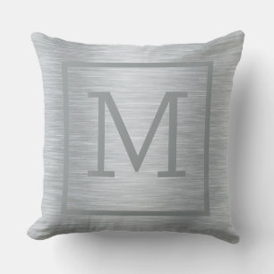 Metallic Light-Silver Grey Brushed Aluminium Look Cushion