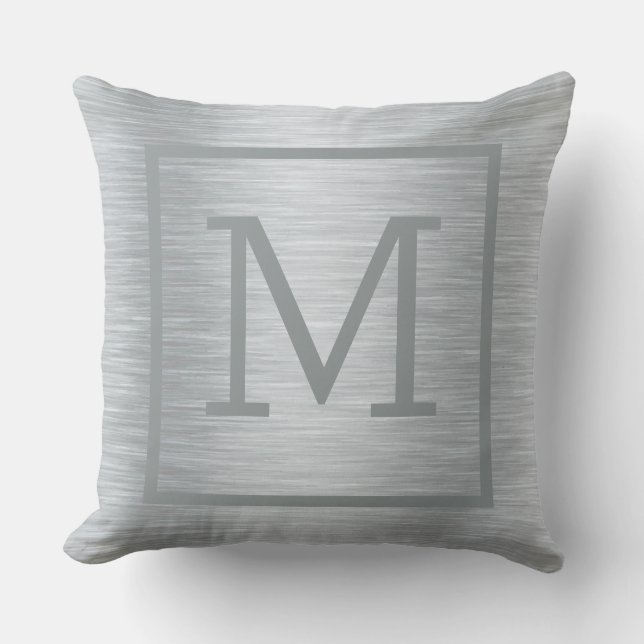 Metallic Light-Silver Grey Brushed Aluminium Look Cushion (Front)