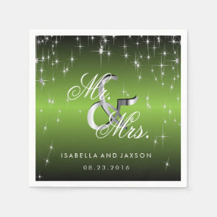 Metallic Lime Green Star Lights Design Napkin