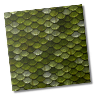 Metallic Lime Olive Green Scales Pattern Ceramic Tile