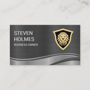 Metallic Lion Shield Business Card