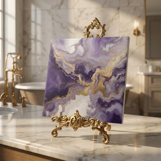 Metallic Liquid Art Purple & Gold Marble Agate Ceramic Tile (Creator Uploaded)