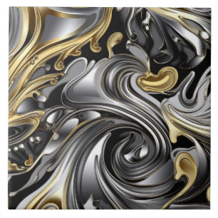 Metallic liquid pattern ceramic tile
