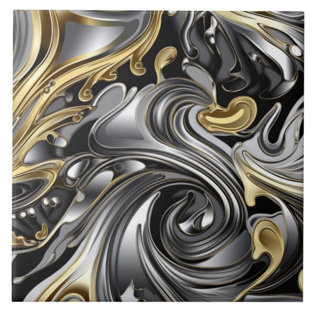 Metallic liquid pattern ceramic tile (Front)