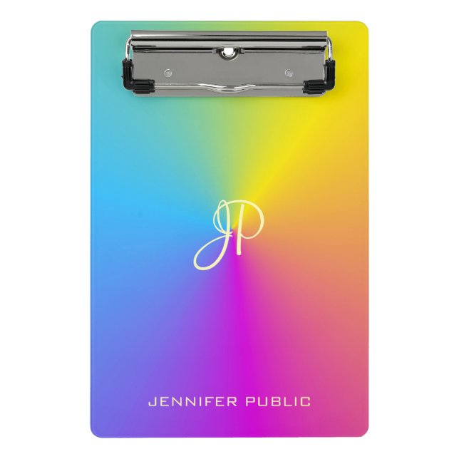 Metallic Look Colourful Template Modern Monogram Mini Clipboard (Front)