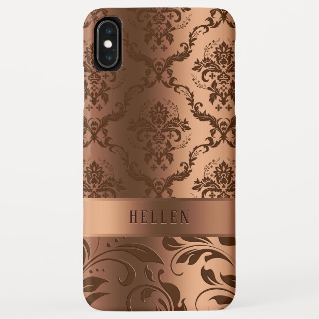 Metallic Look Copper Brown Damasks Girly Design Case-Mate iPhone Case (Back)