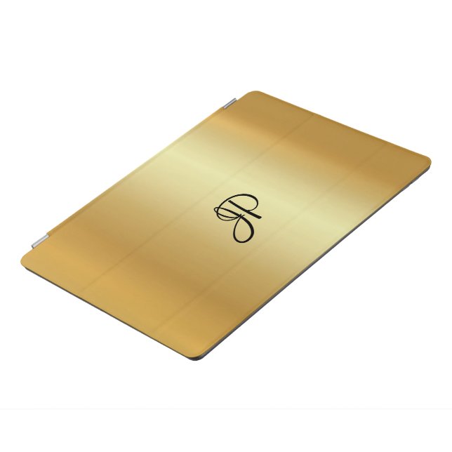 Metallic Look Faux Gold Handwritten Monogram iPad Pro Cover (Side)