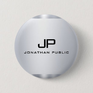 Metallic Look Faux Silver Template Monogrammed 6 Cm Round Badge