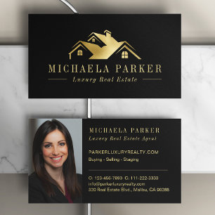 Metallic Luxury Real Estate Agent Black Gold Business Card