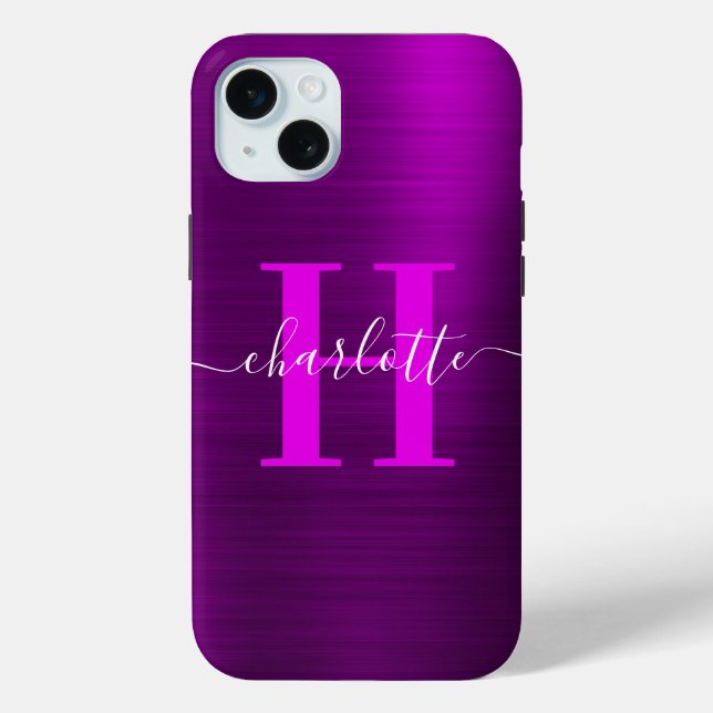 Metallic Magenta Purple Signature Monogram Case-Mate iPhone Case (Back)