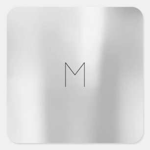Metallic Minimal Monogram Silver Grey Branding Square Sticker