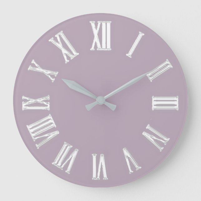  Metallic Minimal Roman Numbers Silver Grey  Large Clock (Front)