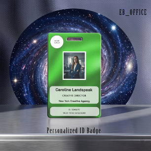 Metallic Mint Green Dots, Custom Logo Photo ID Badge