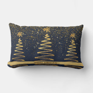 Metallic modern gold glitter sparkle navy blue lumbar cushion