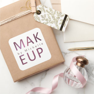 Metallic Modern Typography Makeup Artist Monogram Square Sticker