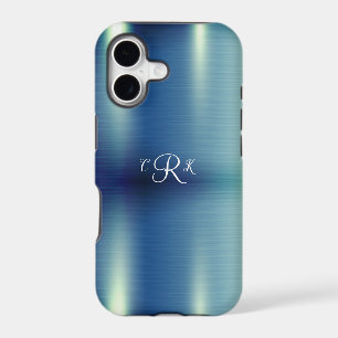 Metallic Monogram Blue Floral Girly Sparkles