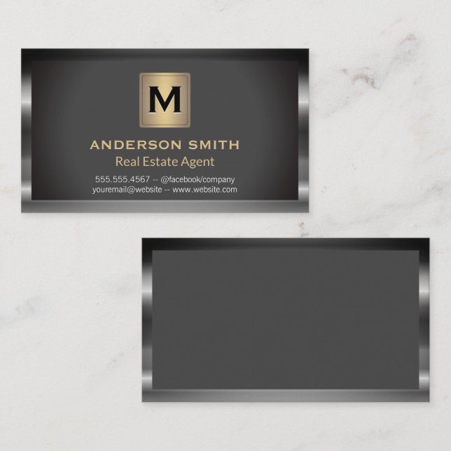 Metallic Monogram | Simple Classic Business Card (Front/Back)