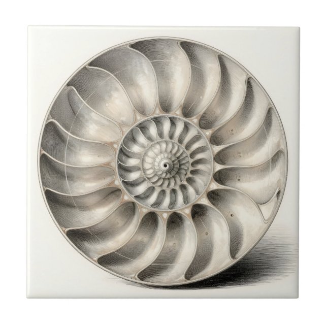 Metallic Nautilus Shell Spiral Geometric  Ceramic Tile (Front)