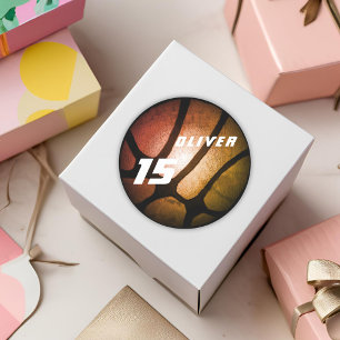 Metallic Orange Basketball Ball Birthday Classic Round Sticker