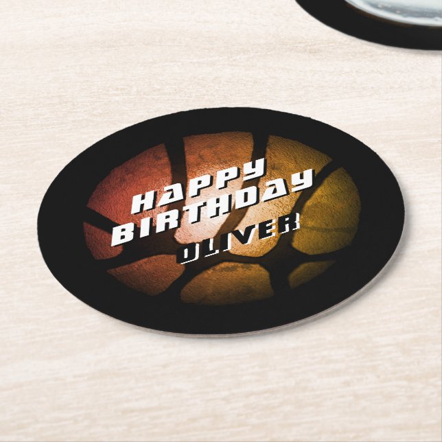 Metallic Orange Basketball Ball Birthday  Round Paper Coaster (Angled)