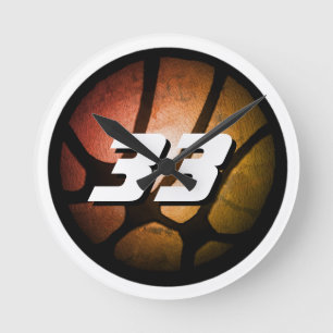 Metallic Orange Basketball Ball Player Number Round Clock