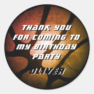 Metallic Orange Basketball Ball Thank you Birthday Classic Round Sticker