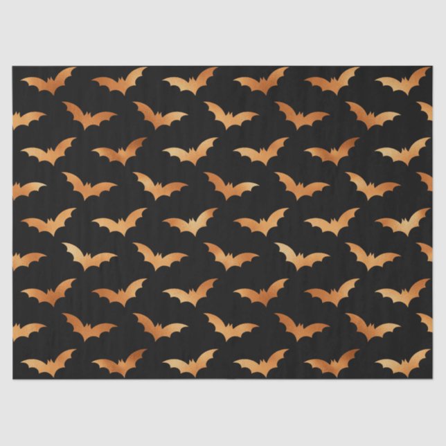 Metallic Orange Bats and Black Halloween Decoupage Tissue Paper (Front)
