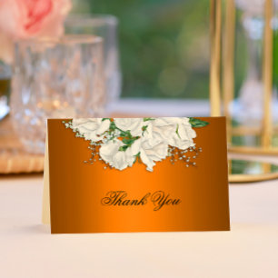Metallic Orange, Bridal Bouquet Wedding Thank You Card