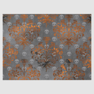 Metallic Orange Damask and Skulls Decoupage Tissue Paper