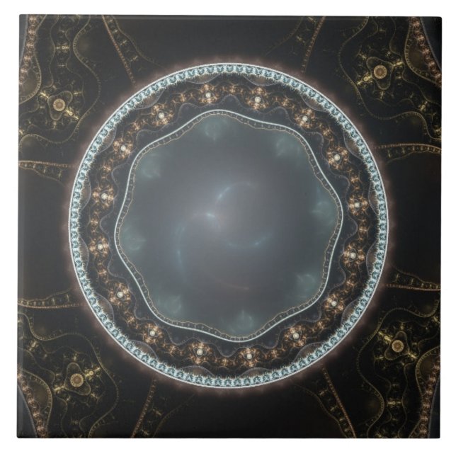 Metallic Ornate Steampunk Fractal Image Ceramic Tile (Front)