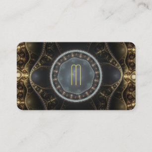 Metallic Ornate Steampunk Fractal Monogram Business Card