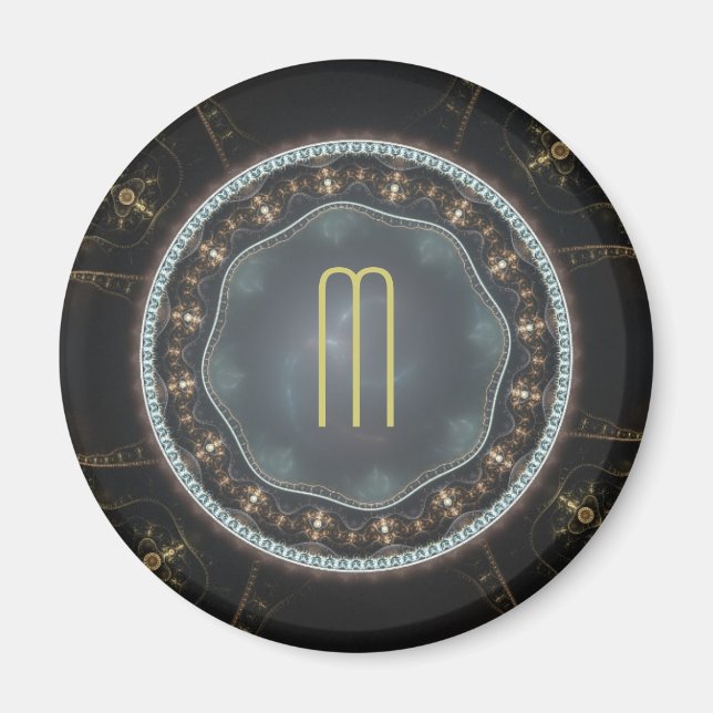 Metallic Ornate Steampunk Fractal Monogram Image Magnet (Front)