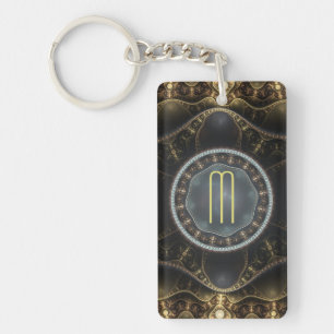 Metallic Ornate Steampunk Fractal with Monogram Key Ring
