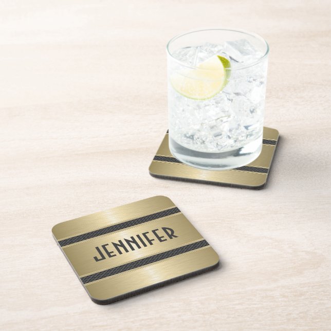 Metallic Pastel Gold Design Brushed Aluminium Look Coaster (Right Side)