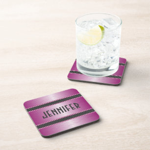 Metallic Pastel Pink Design Brushed Aluminium Look Coaster