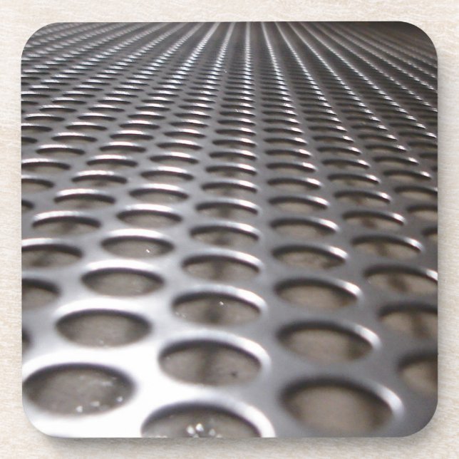 Metallic Perforated Steel Industrial Cork Coasters (Front)