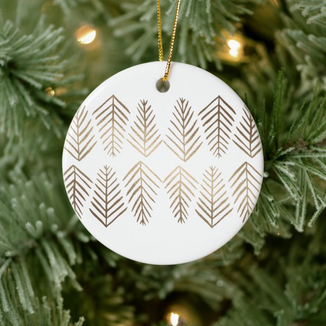 Metallic pine trees - gold ceramic ornament (Tree)