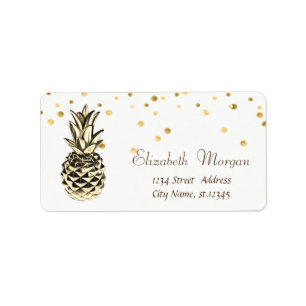 Metallic Pineapple,White,Faux Gold Foil Confetti  Label