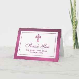 Metallic Pink Cross Holy Communion/ Confirmation Thank You Card