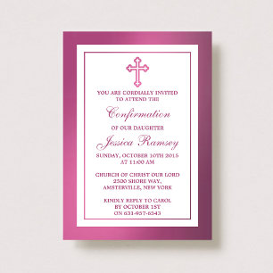 Metallic Pink Cross Holy Communion Or Confirmation Invitation